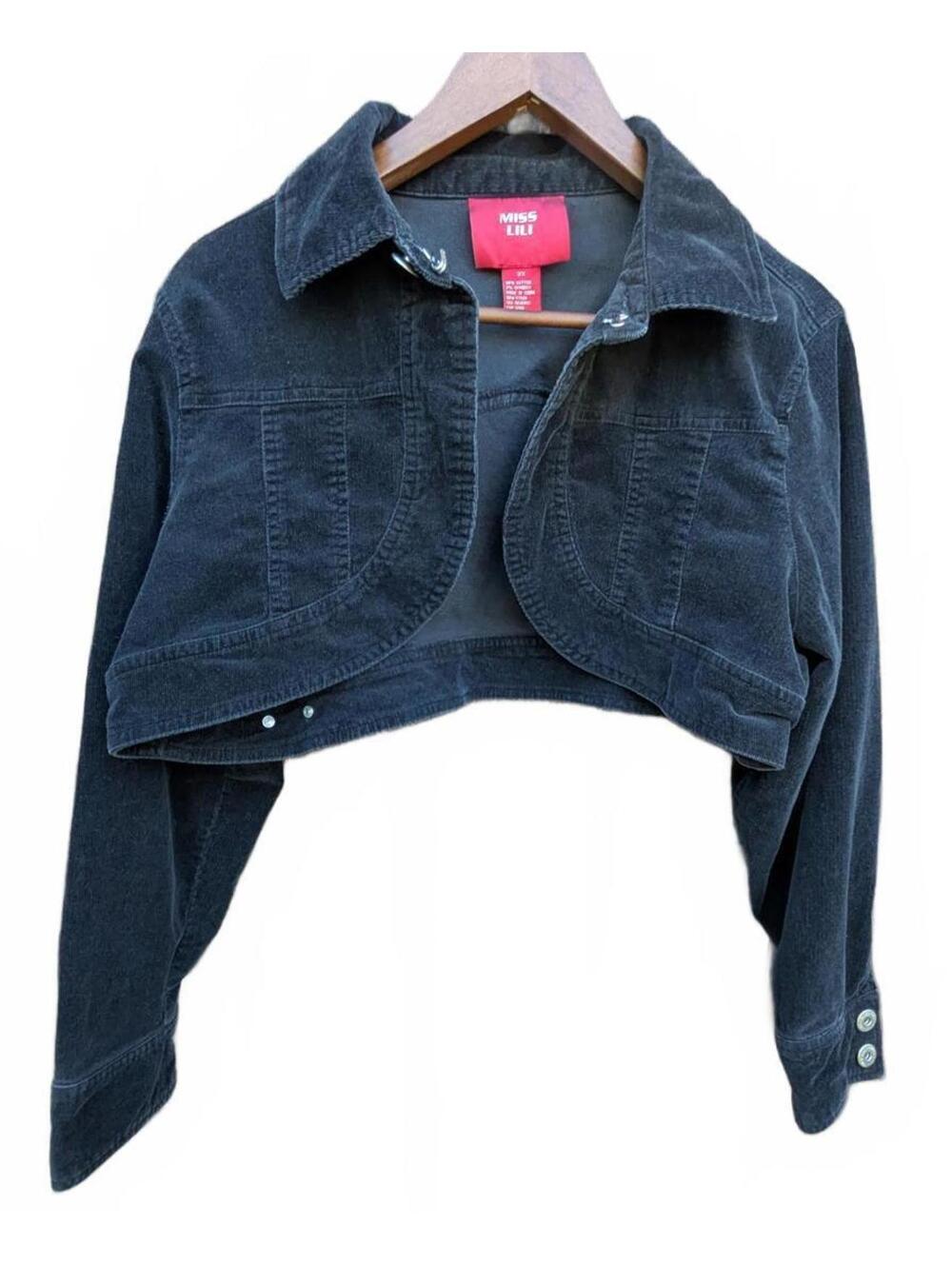 Miss Lili Women's Size 2XL Black Corduroy Cropped Jacket